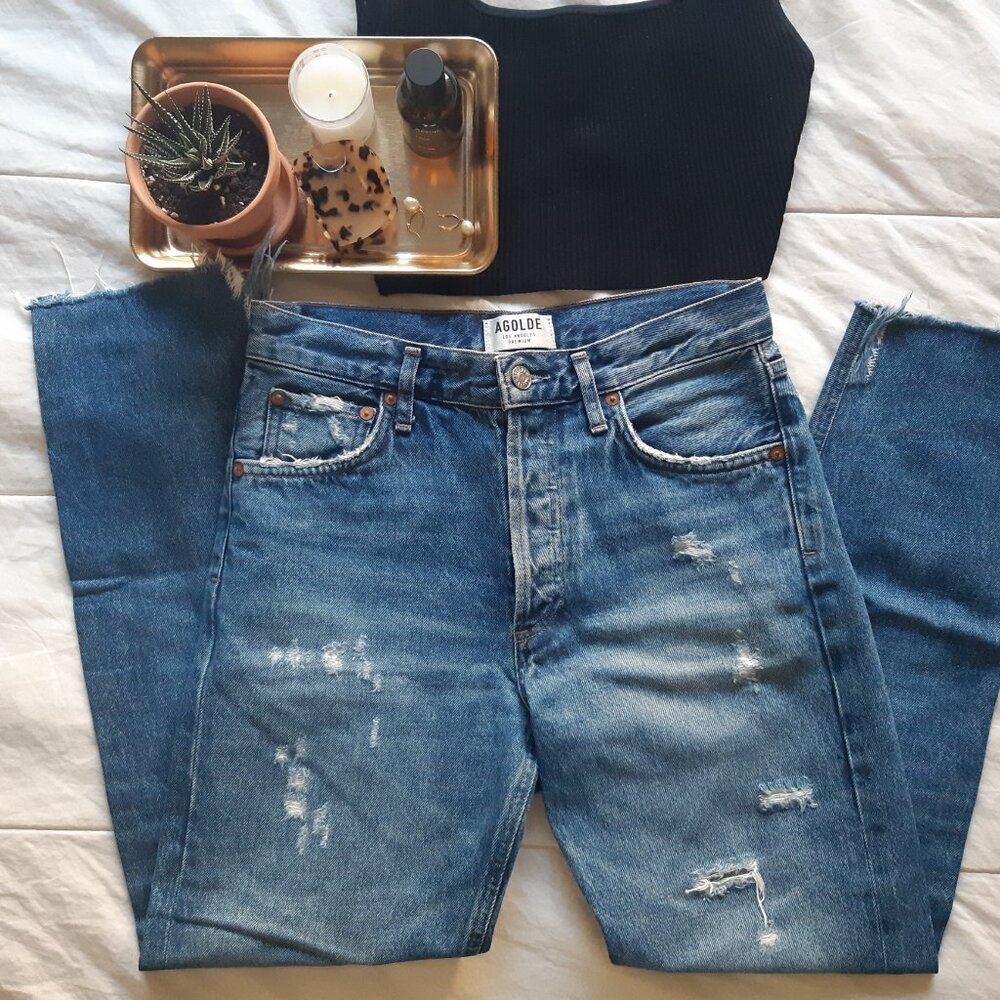 Agolde Jamie High Rise Straight Jeans in Lowdown Wash Size 24